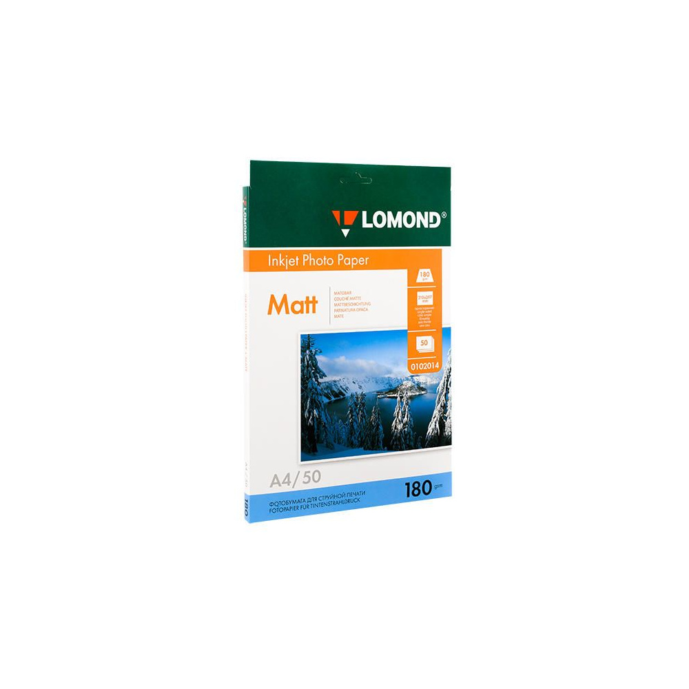 Фотобумага матовая для струйной фотопечати "Lomond", A4, 50 листов, 180 г/м2