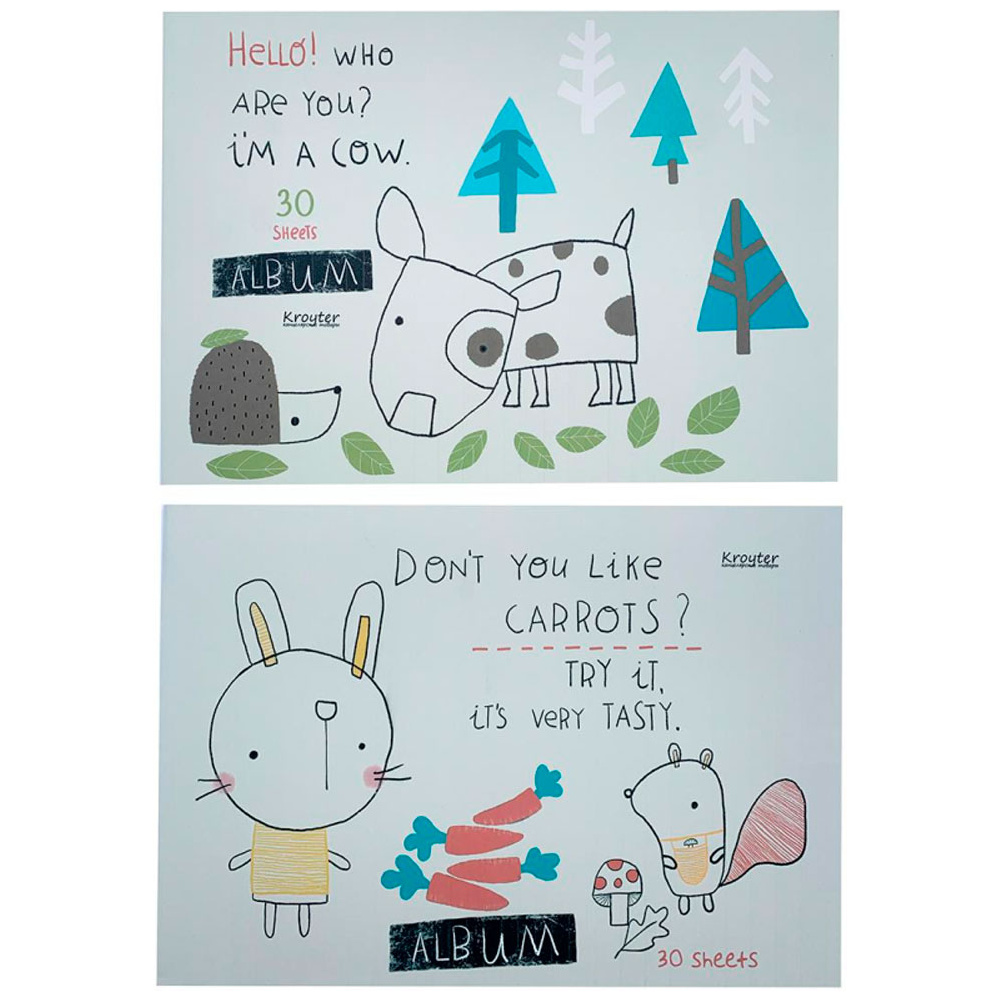 Альбом для рисования "Animals", A4, 30 листов, склейка