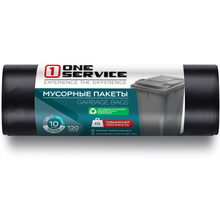 Мешки для мусора "One Service", 40 мкм, 120 л, 10 шт/рулон, черный