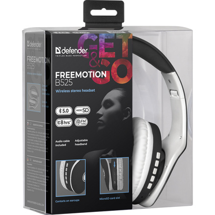 Наушники беспроводные Defender "FreeMotion B525", Bluetooth, черный, белый - 5
