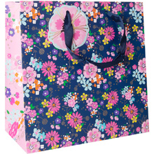 Пакет бумажный подарочный "Navy floral", 25.3x12.5x25.3 см, разноцветный