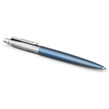 Ручка шариковая автоматическая "Parker Jotter Waterloo Blue CT", 0.7 мм, голубой, серебристый, стерж. синий