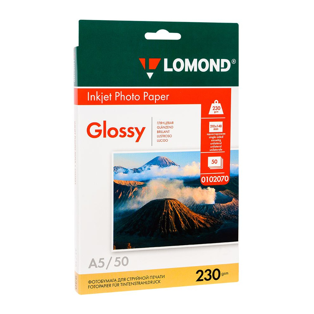 Фотобумага глянцевая для струйной фотопечати "Lomond", A5, 50 листов, 230 г/м2