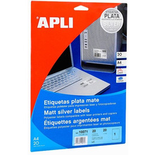 Влагоустойчивые серебрянные этикетки для лазерного принтера "Apli", 63.5x59.6 мм, 20 листов, серебристый