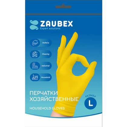 Перчатки латексные хозяйственные "Zaubex", р-р L, желтый