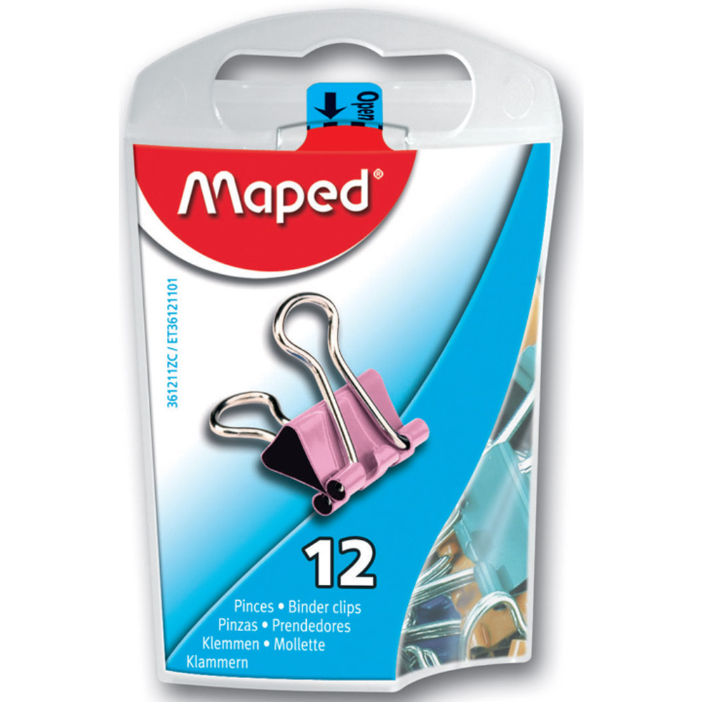 Зажим для бумаг Maped, 15 мм, 12 шт, ассорти