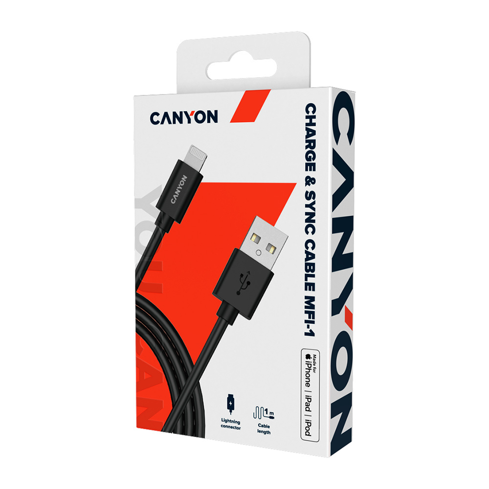 Кабель CANYON MFI "CNS-MFICAB01B", 1 м, черный - 3