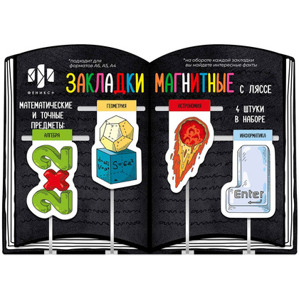 Закладка для книг "Математические предметы", 4 шт, разноцветный