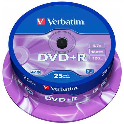 Диск Verbatim на шпинделе, DVD-R, 4.7 гб, круглый бокс, 25 шт