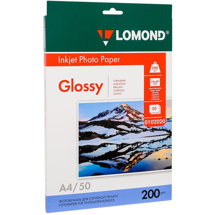 Фотобумага глянцевая для струйной фотопечати "Lomond", A4, 50 листов, 200 г/м2