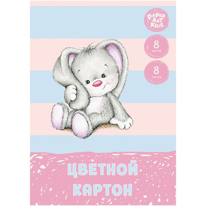 Картон цветной "Зайка", А4, 8 цветов, 8 листов