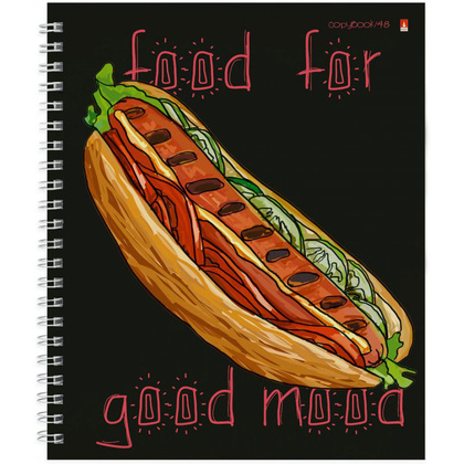 Тетрадь "Food in black", А5+, 48 листов, клетка, ассорти - 3