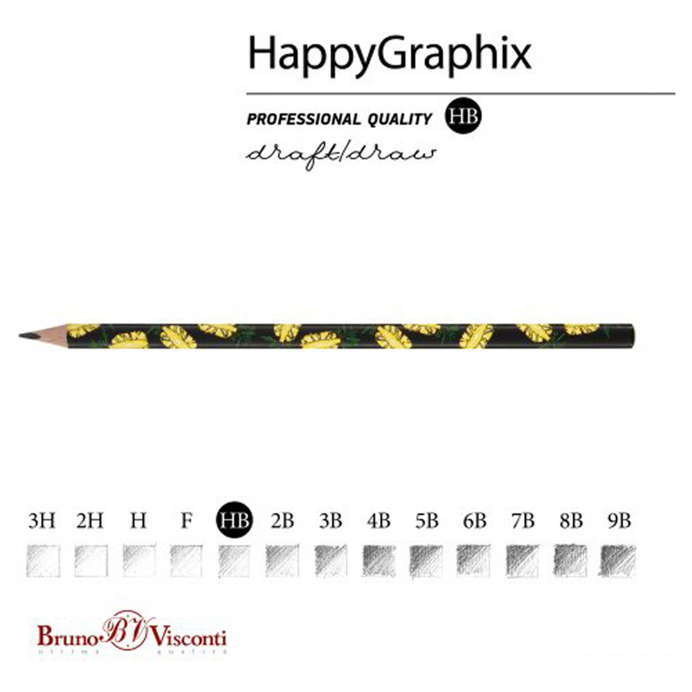 Карандаш чернографитный "HappyGraphix. Ананас", HВ, без ластика, черный, желтый  - 2