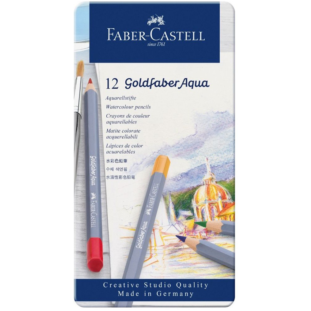 Карандаши цветные акварельные "Goldfaber Aqua", 12 цветов, металлическая упаковка