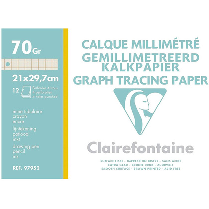 Калька миллиметровая "CF", А4, 70-75 г/м2, 12 листов