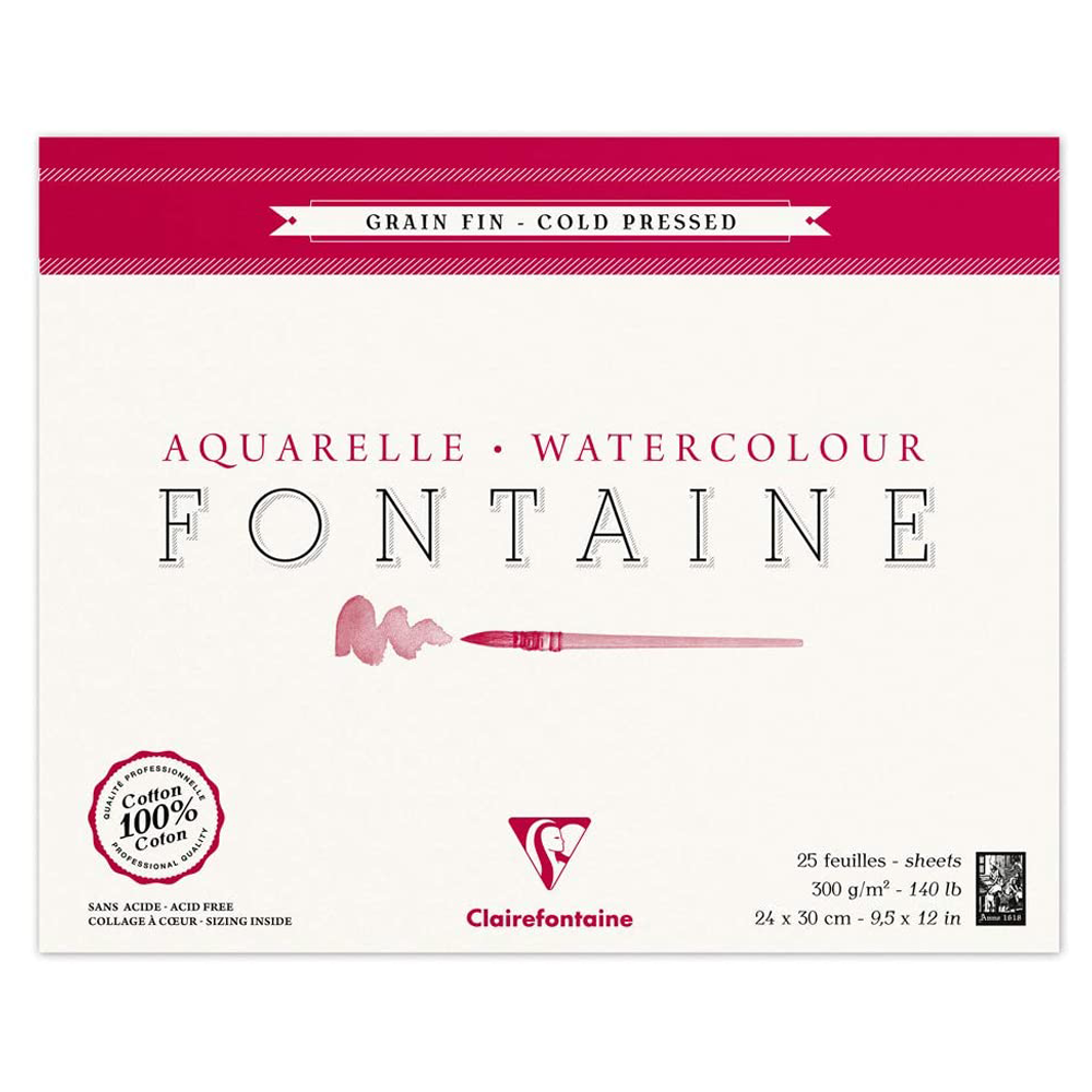 Блок-склейка бумаги для акварели "FONTAINE", 24x30 см, 300 г/м2, 25 листов