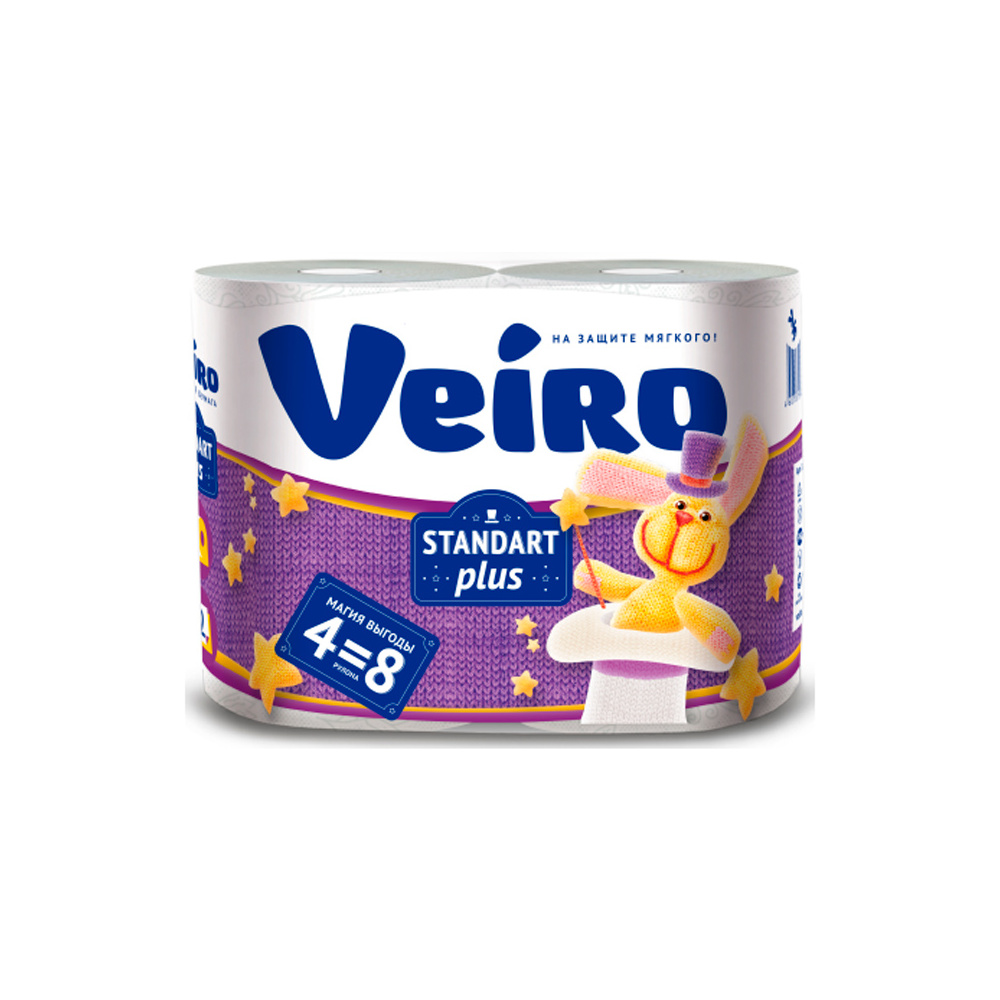 Бумага туалетная "Veiro Standart Plus", 2 слоя, 4 рулона