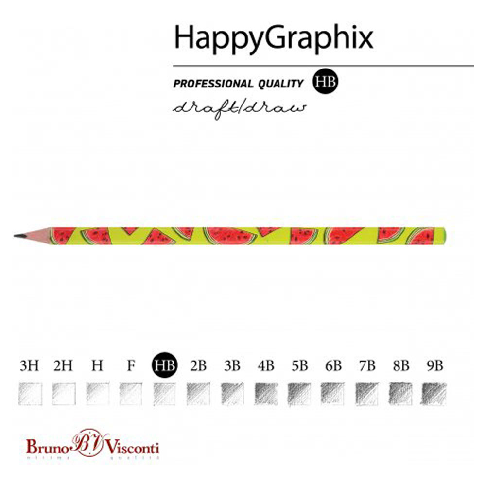 Карандаш чернографитный "HappyGraphix. Арбуз", HВ, без ластика, зеленый, красный - 2