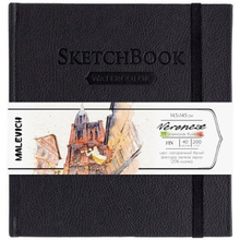 Скетчбук для акварели "Veroneze", 14.5x14.5, 200 г/м2, 40 листов, черный