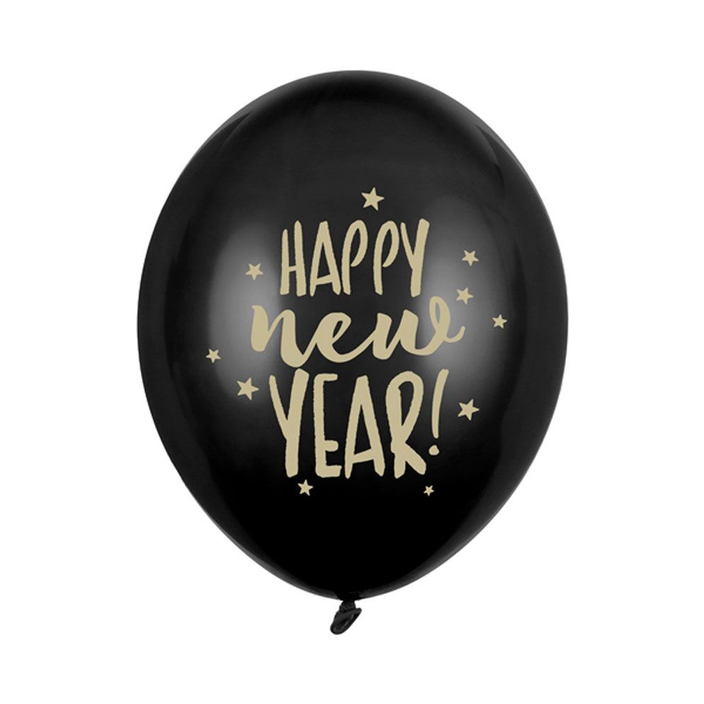 Шар воздушный "Happy New Year", 6 шт, черный