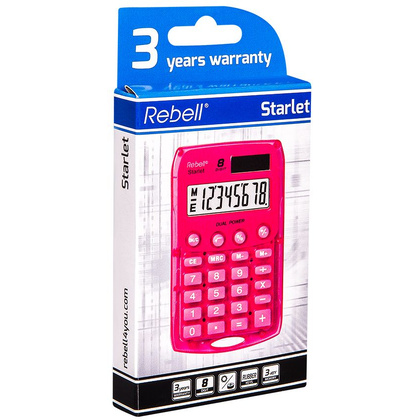 Калькулятор карманный Rebell "StarletP BX", 8-разрядный, розовый - 2