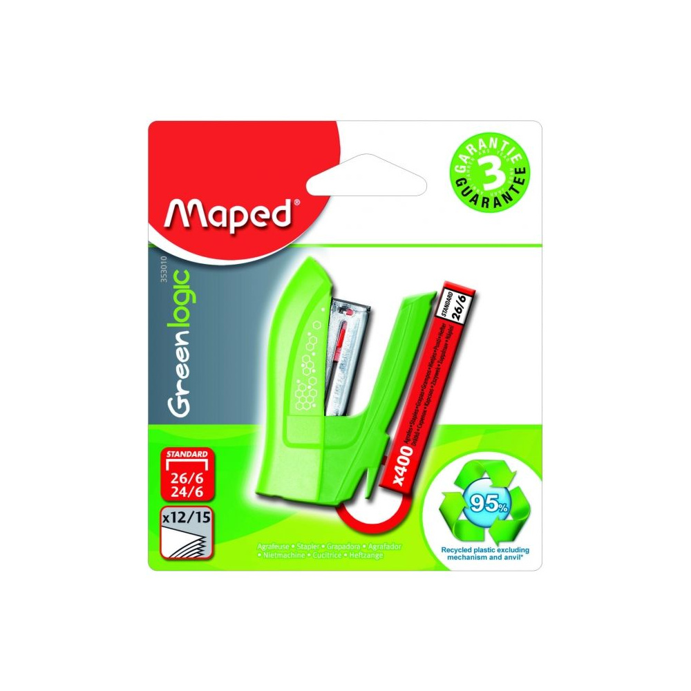 Скобосшиватель Maped "Greenlogic", № 24/6, 26/6, 12-15 листов, ассорти - 2