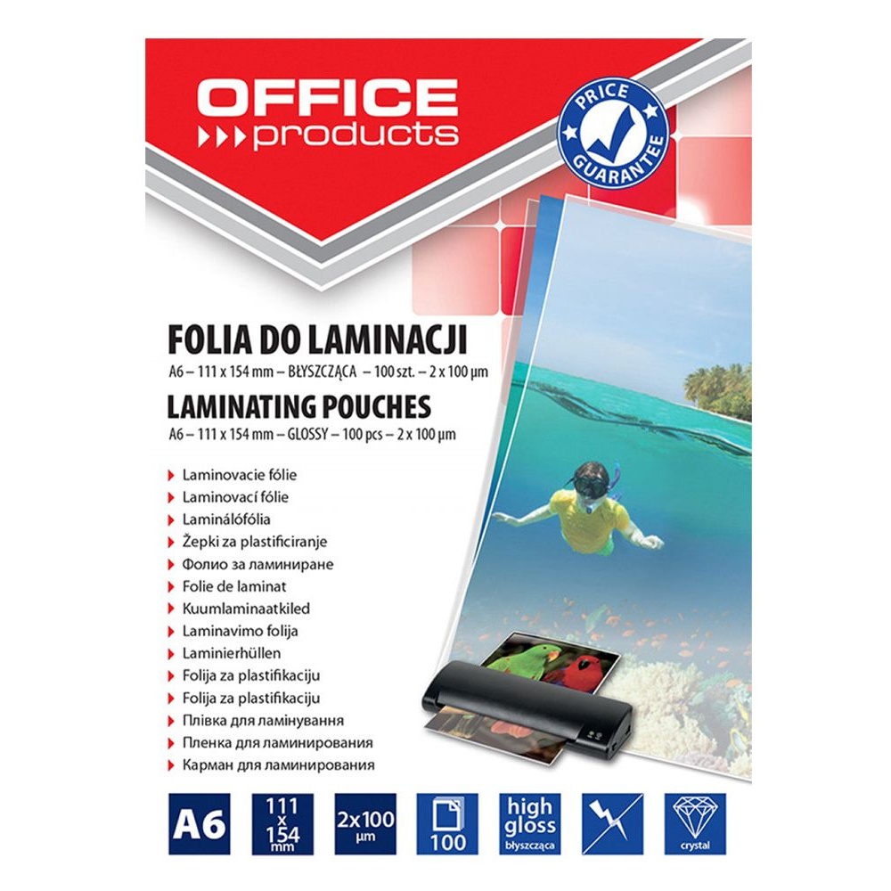 Пленка для ламинирования "Office Products", А6, 100 мкм, 100 шт.