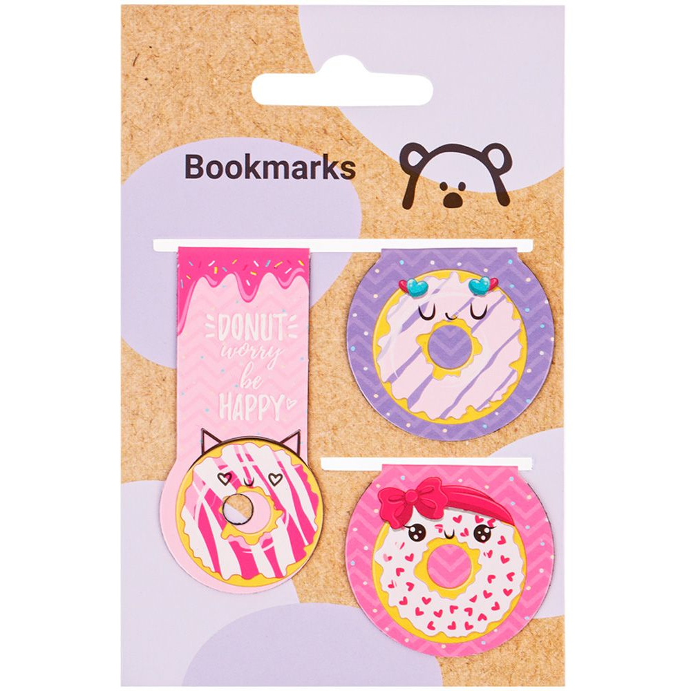 Закладка для книг "Donuts", 25x58 мм, 3 шт, розовый