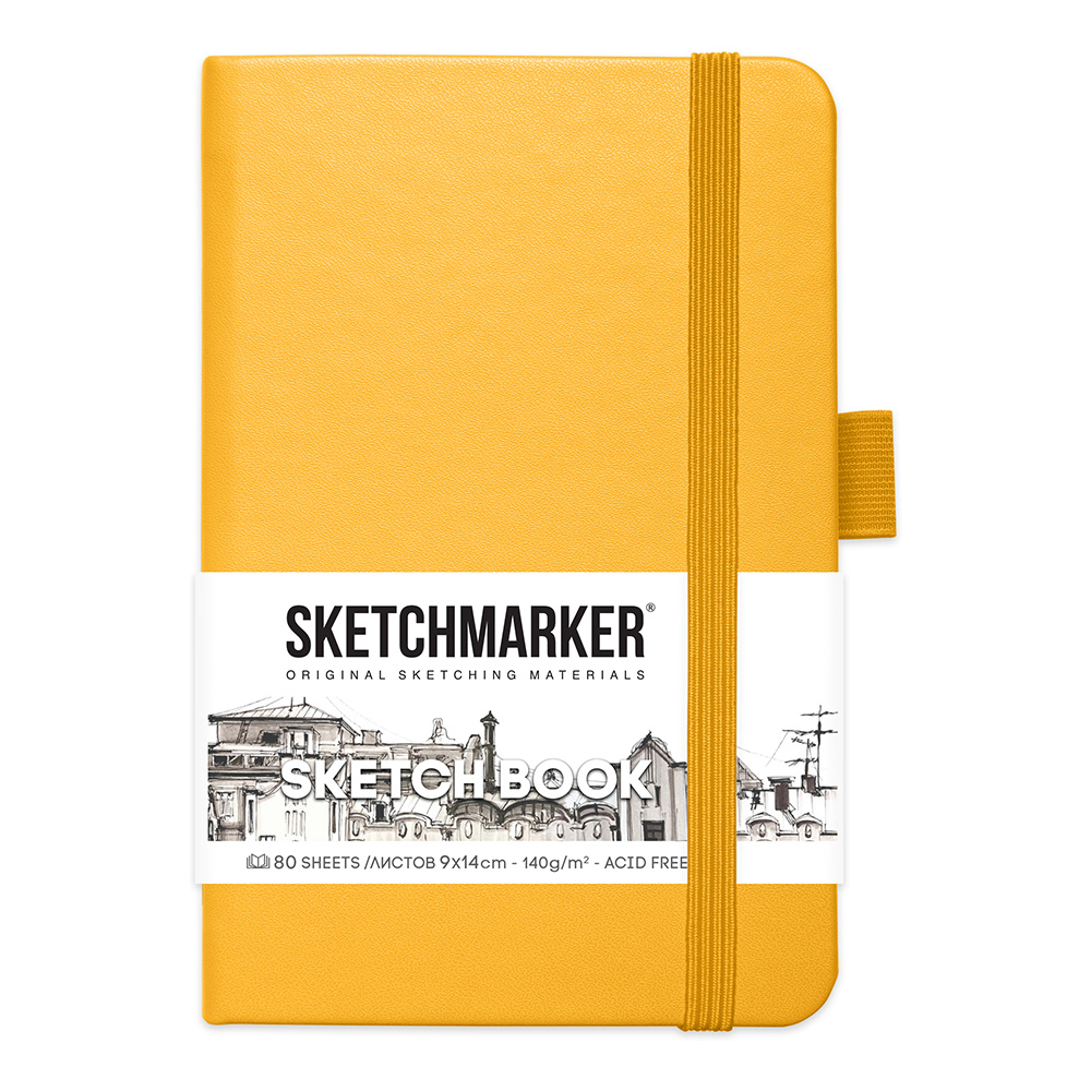 Скетчбук "Sketchmarker", 9x14 см, 140 г/м2, 80 листов, желтый