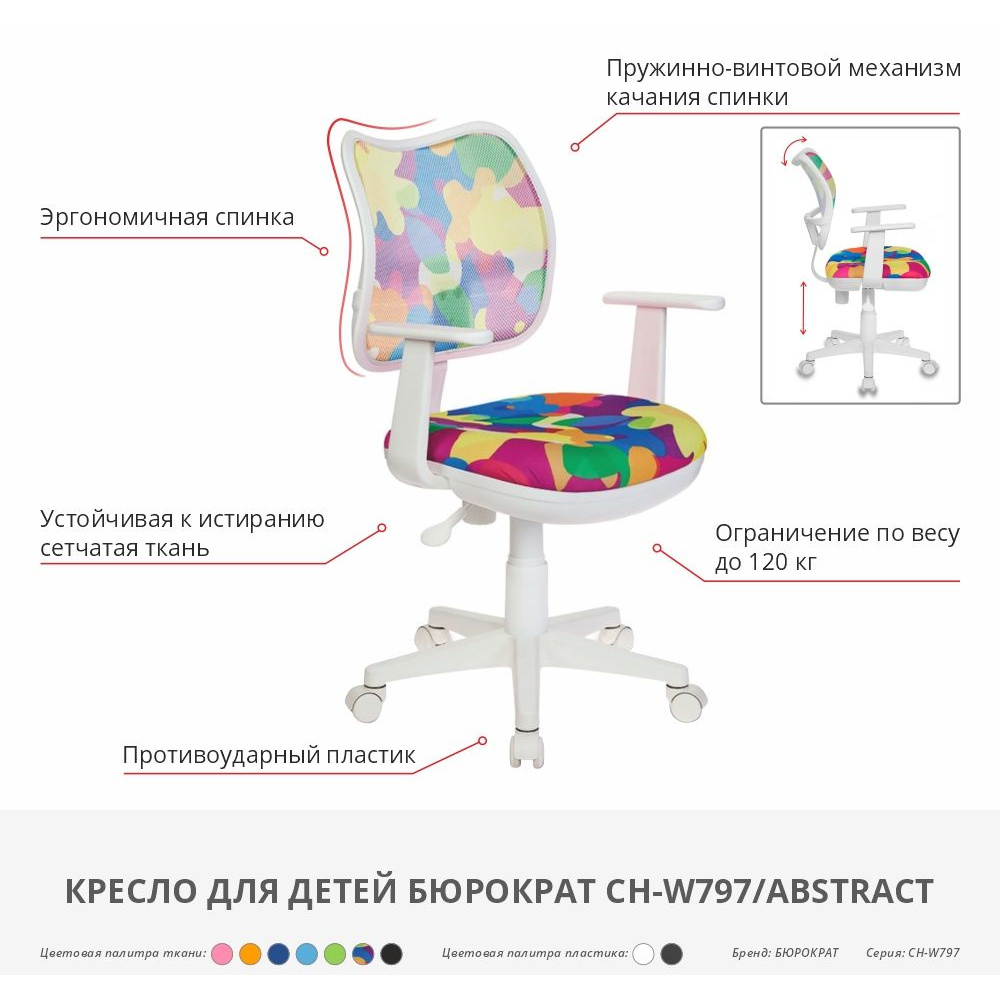 Кресло "Бюрократ CH-W797", сетчатая ткань, пластик, салатовый - 7
