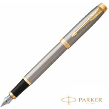 Ручка перьевая "Parker IM Brushed Metal GT", F, серебристый, золотистый, патрон черный