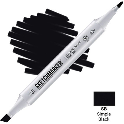Маркер перманентный двусторонний "Sketchmarker", SB, черный простой