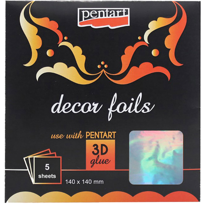Трансферная поталь "Pentart hologram", 14x14 см, 5 листов, голографическое серебро