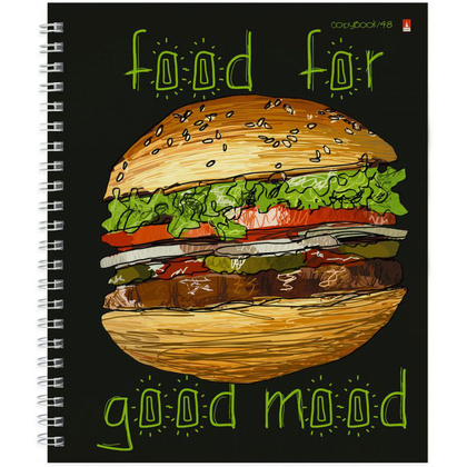 Тетрадь "Food in black", А5+, 48 листов, клетка, ассорти - 5