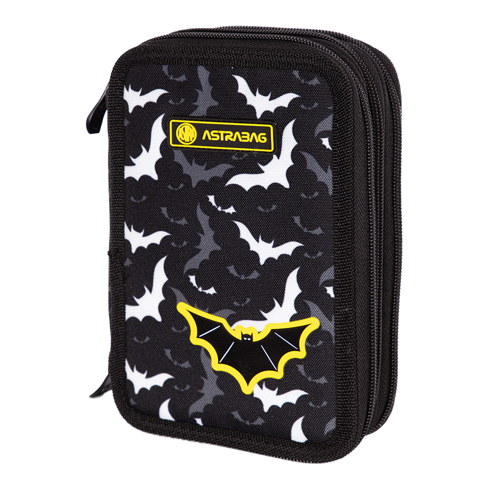 Пенал "Night bats1" с наполнением, 3 отделения, черный - 5