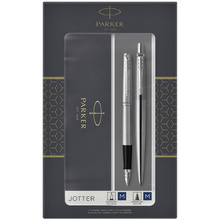 Набор "Parker Jotter Stainless Steel СT": ручка шариковая автоматическая и перьевая, серебристый