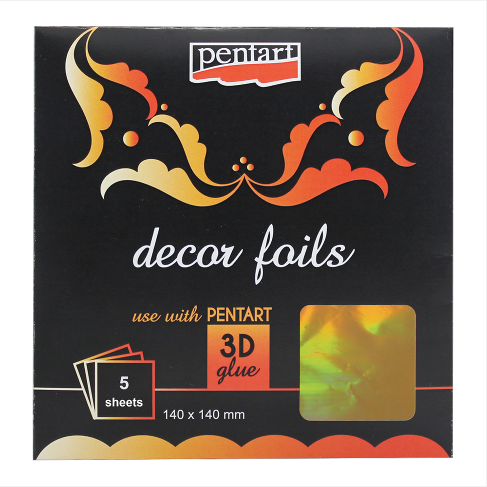 Трансферная поталь "Pentart hologram", 14x14 см, 5 листов, голографическое золото