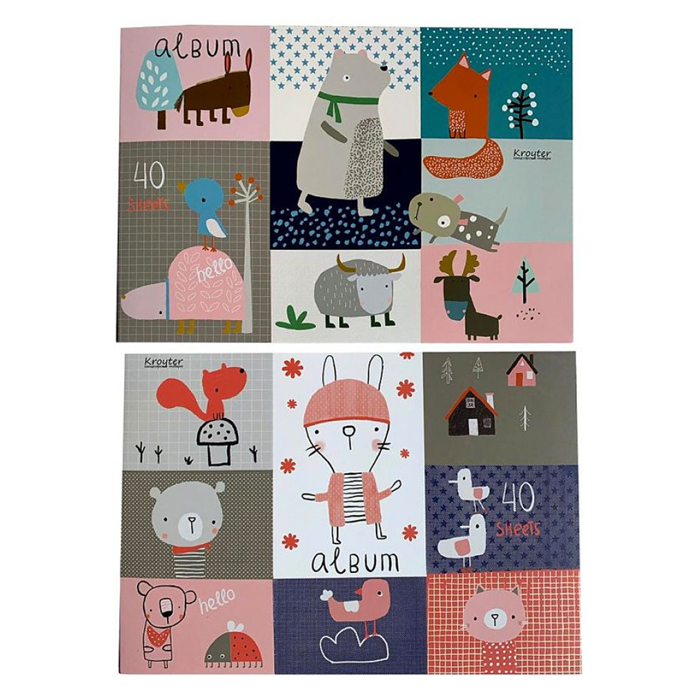 Альбом для рисования "Animals", A4, 40 листов, склейка, ассорти