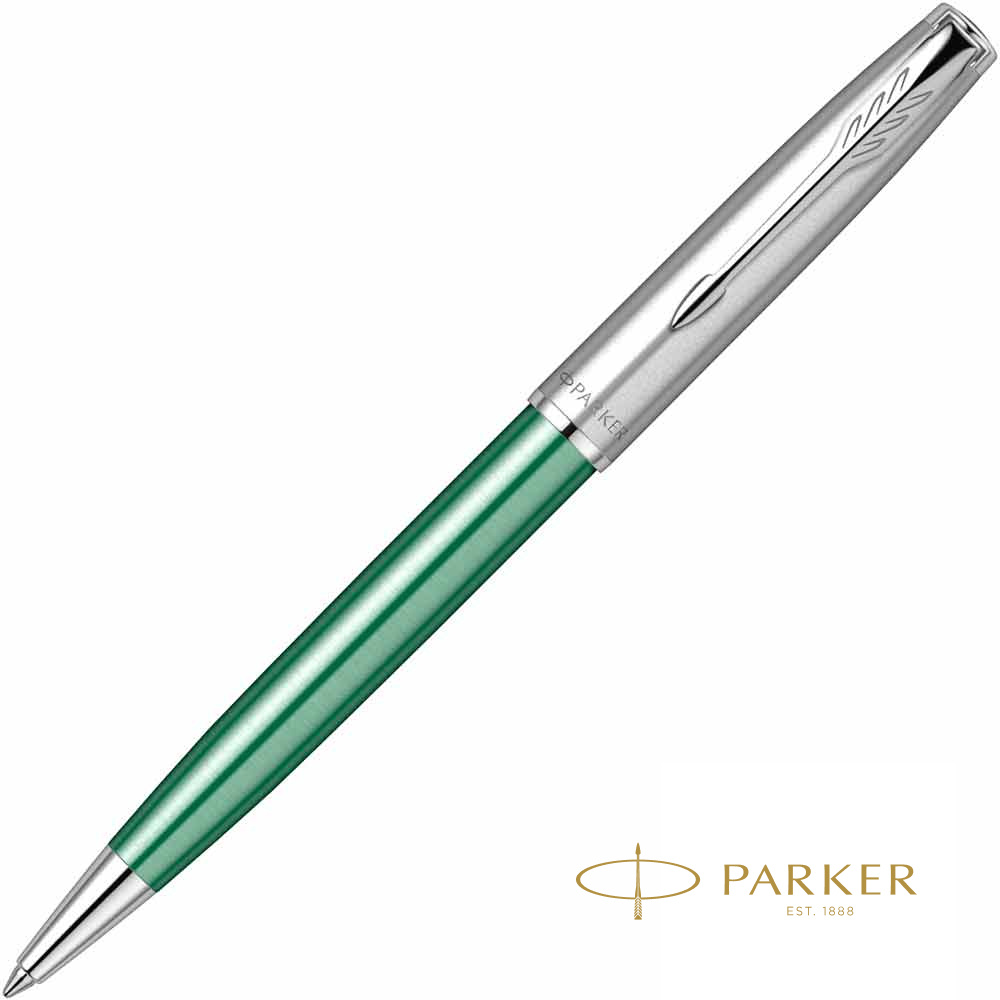 Ручка шариковая автоматическая Parker "Sonnet Essential SB K545", 0,7 мм, серебристый, зеленый, стерж. черный