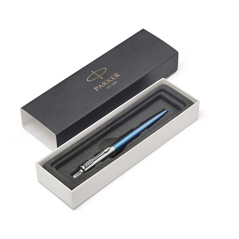 Ручка шариковая автоматическая "Parker Jotter Waterloo Blue CT", 0.7 мм, голубой, серебристый, стерж. синий - 3