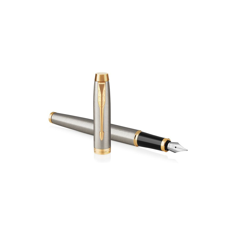 Ручка перьевая "Parker IM Brushed Metal GT", F, серебристый, золотистый, патрон черный - 3