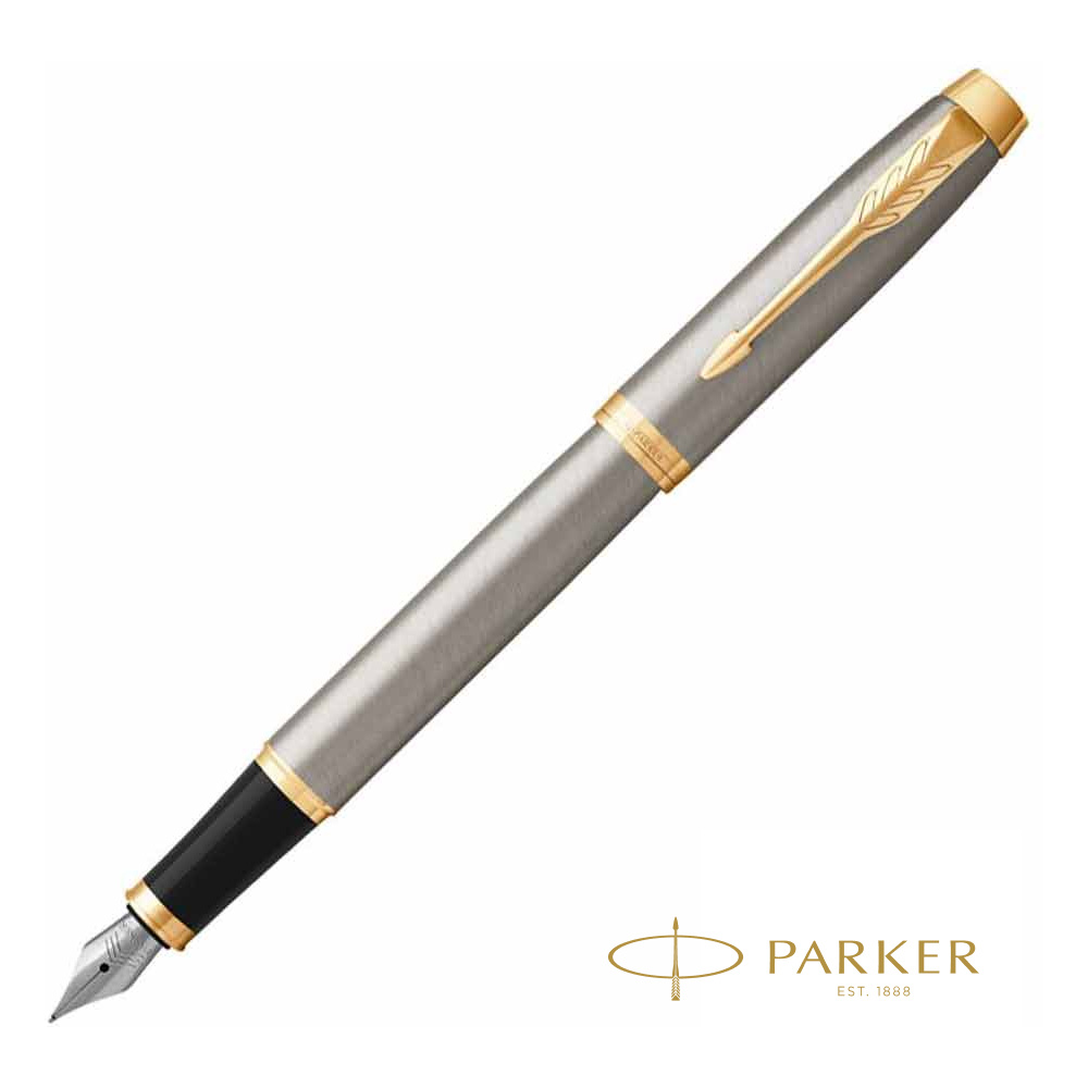 Ручка перьевая "Parker IM Brushed Metal GT", F, серебристый, золотистый, патрон черный