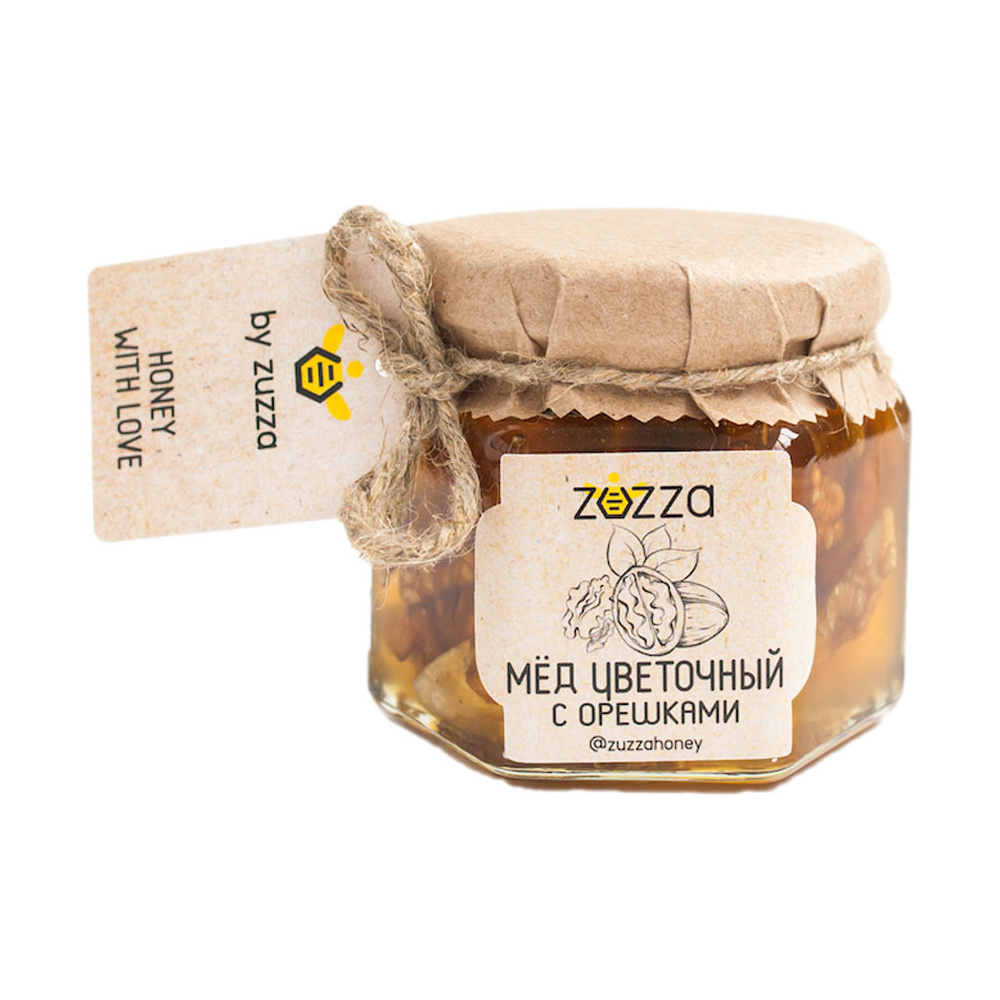 Мед натуральный цветочный "Zuzza" с цельным грецким орехом, 150 г