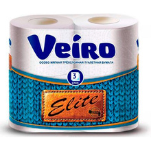 Бумага туалетная "Veiro Elite", 3 слоя, 4 рулона