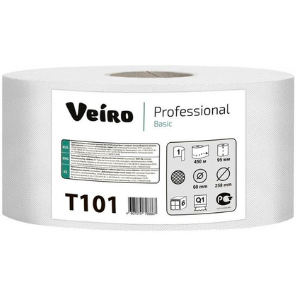 Бумага туалетная "Veiro Professional Basic", 1 слой, 450 м