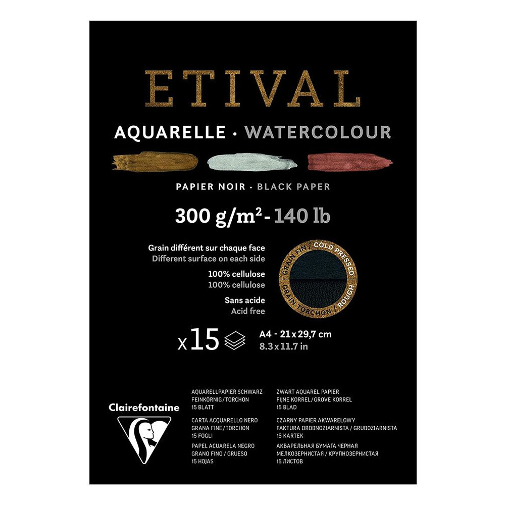 Блок-склейка бумаги для акварели "Etival", А4, 300 г/м2, 15 листов
