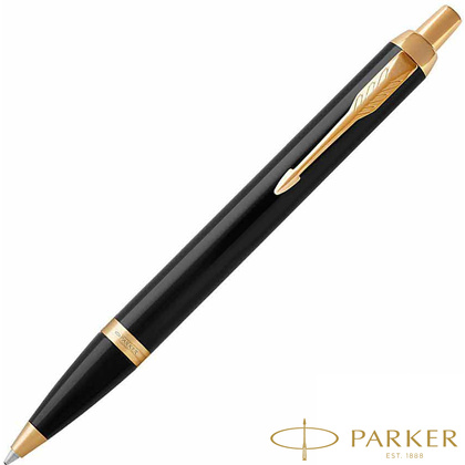 Ручка шариковая автоматическая "Parker IM Black Lacquer GT", 0.7 мм, черный, золотистый, стерж. синий