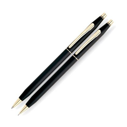 Набор "Cross Classic Century Classic Black": ручка шариковая автоматическая и карандаш автоматический, черный, золотистый