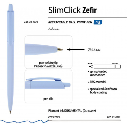 Ручка шариковая автоматическая "SlimClick Zefir", 0.5 мм, ассорти, стерж. синий - 3