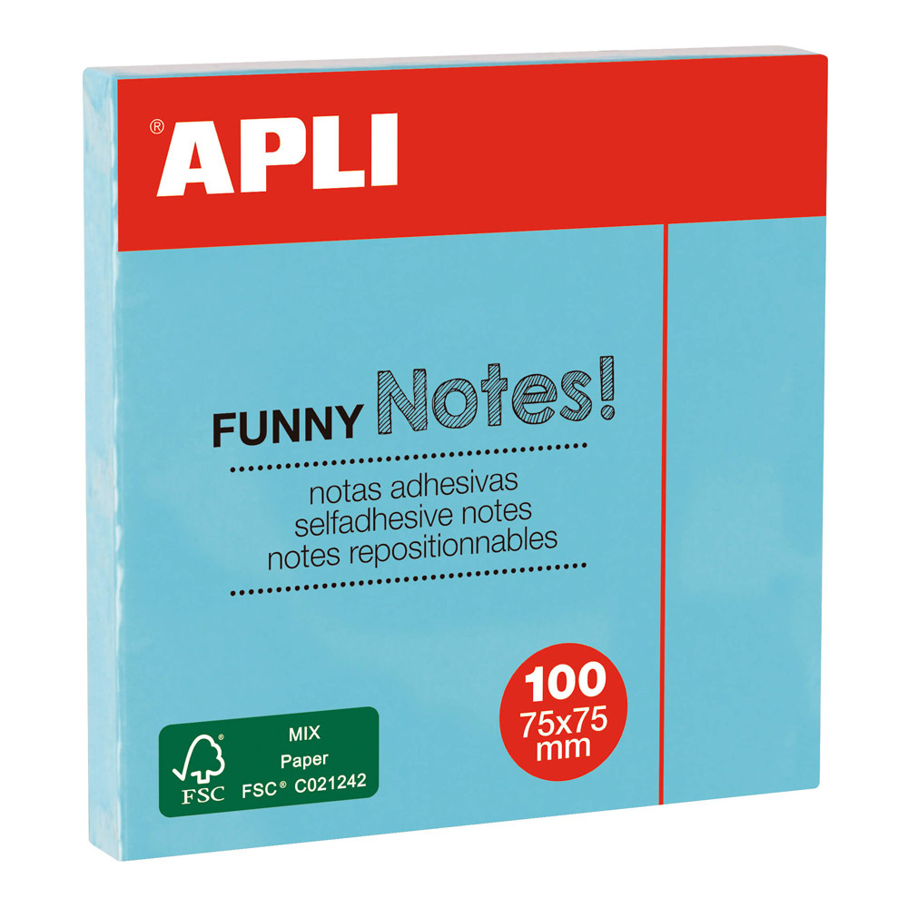 Бумага для заметок на клейкой основе "Funny notes", 75x75 мм, 100 листов, синий пастель